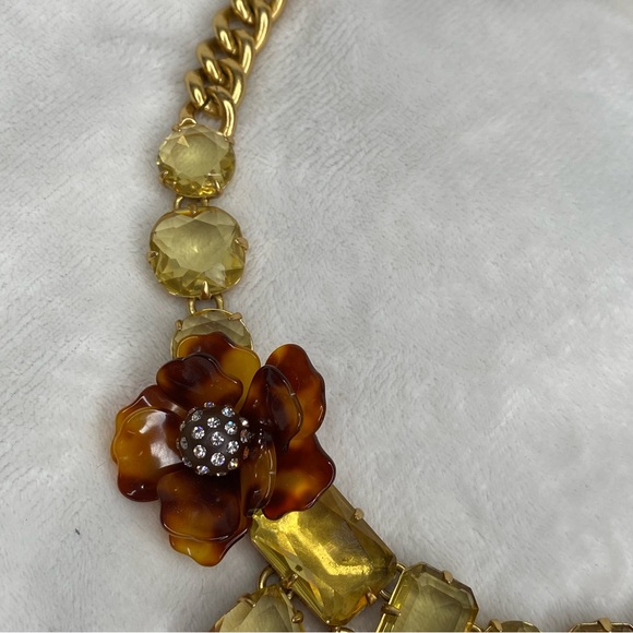 J. Crew Tortoise Shell Acrylic Rhinestone Flower Statement Necklace - Picture 7 of 16